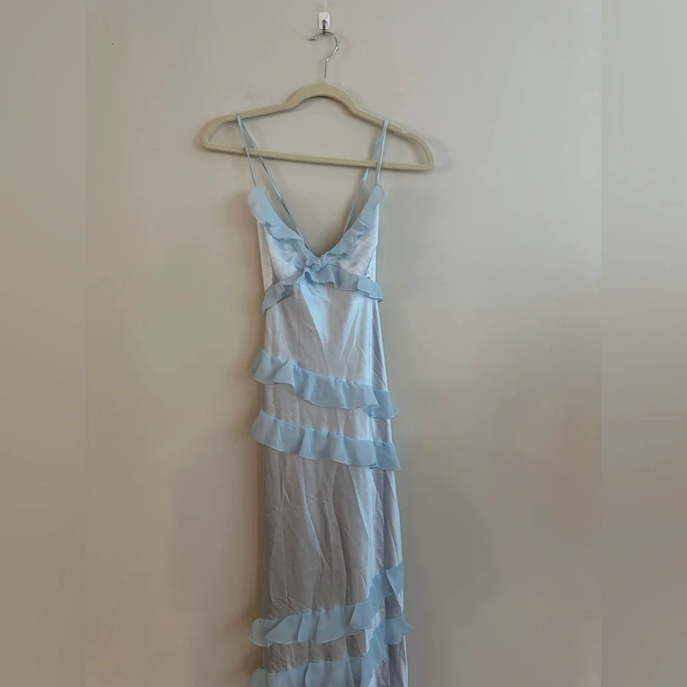 Beginning Boutique Inara Blue Ruffle Maxi Dress - Size 12 - Picture 14 of 16